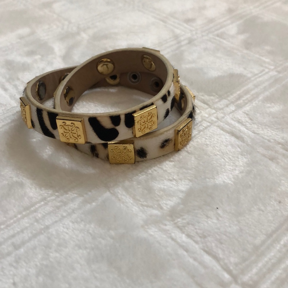 Rustic cuff double wrap calfskin braclet